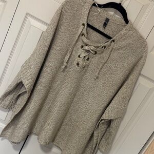 Alya Beige Lace-Up V-Neck Sweater